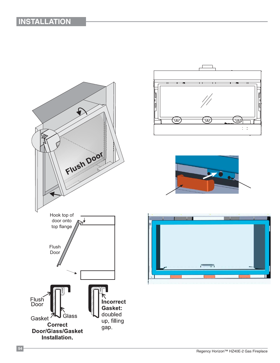 Installation, Glass door installation | Regency Horizon HZ40E Medium Gas Fireplace User Manual | Page 54 / 68
