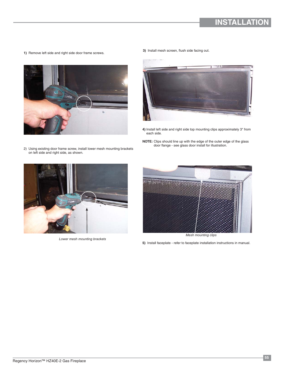 Installation, Optional mesh glass guard | Regency Horizon HZ40E Medium Gas Fireplace User Manual | Page 55 / 68