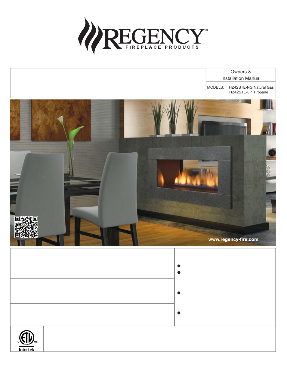 Regency Horizon HZ42STE Medium Gas Fireplace User Manual | 60 pages