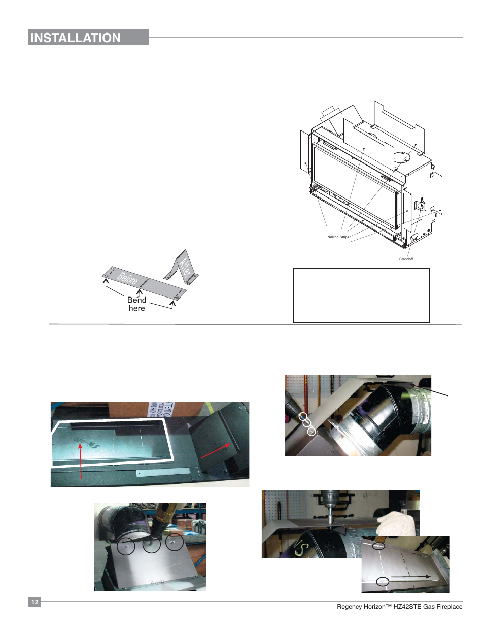 Installation, Horizontal vent deflector installation, Unit assembly prior to installation | Regency Horizon HZ42STE Medium Gas Fireplace User Manual | Page 12 / 60