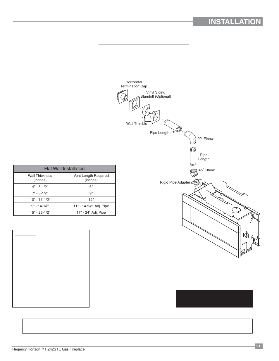 Installation, Rigid/flex pipe venting systems, Horizontal or vertical terminations | Regency Horizon HZ42STE Medium Gas Fireplace User Manual | Page 21 / 60