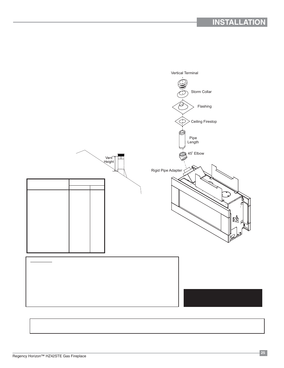 Installation, Vertical terminations | Regency Horizon HZ42STE Medium Gas Fireplace User Manual | Page 25 / 60
