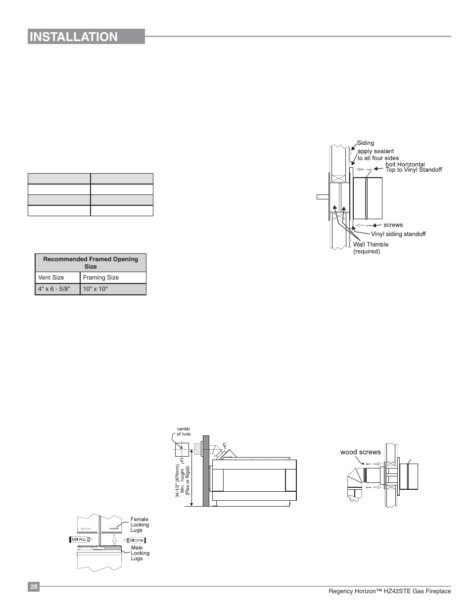 Installation, Unit installation with horizontal termination | Regency Horizon HZ42STE Medium Gas Fireplace User Manual | Page 28 / 60