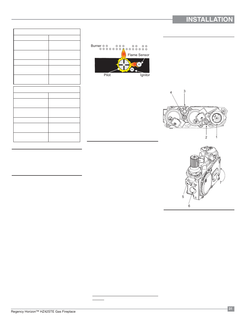 Installation, High elevation, Gas line installation | Aeration adjustment, Gas pipe pressure testing, Pilot adjustment 886 s.i.t. valve description | Regency Horizon HZ42STE Medium Gas Fireplace User Manual | Page 31 / 60