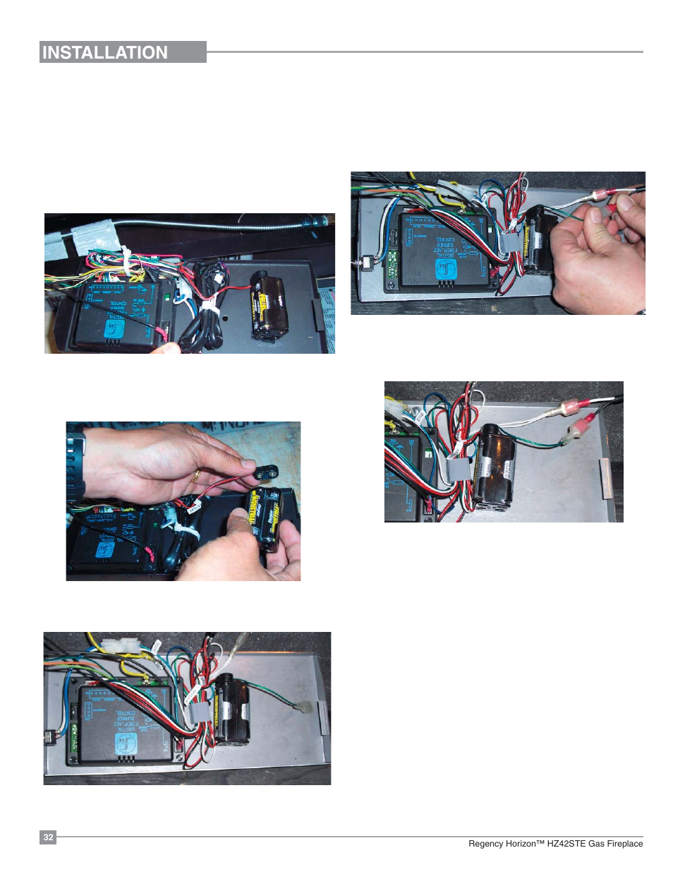 Installation, Battery & on | off switch installation | Regency Horizon HZ42STE Medium Gas Fireplace User Manual | Page 32 / 60