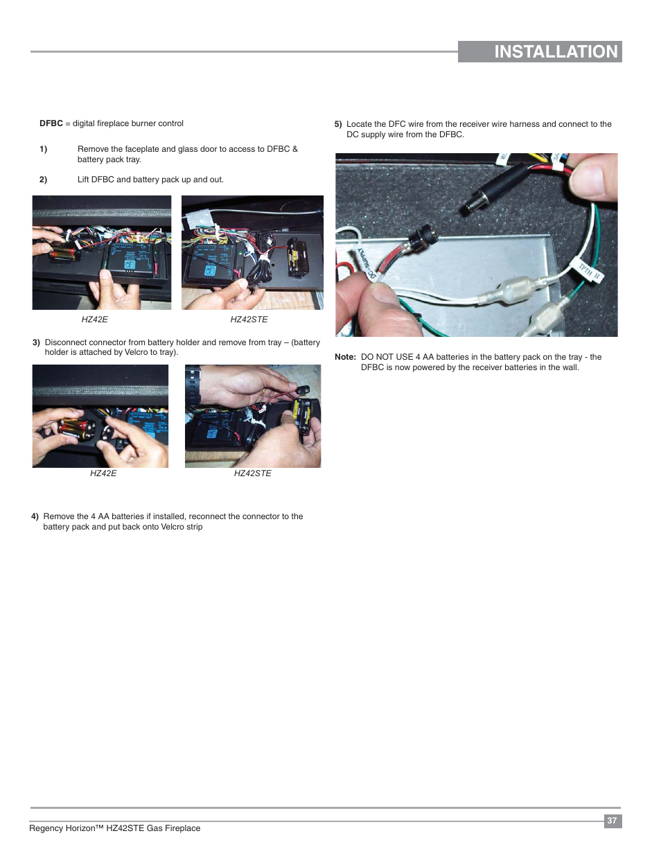 Installation, Gt remote installation | Regency Horizon HZ42STE Medium Gas Fireplace User Manual | Page 37 / 60