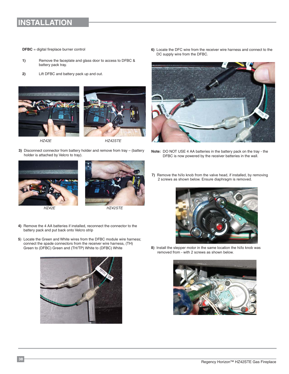 Installation, Gtm remote installation | Regency Horizon HZ42STE Medium Gas Fireplace User Manual | Page 38 / 60