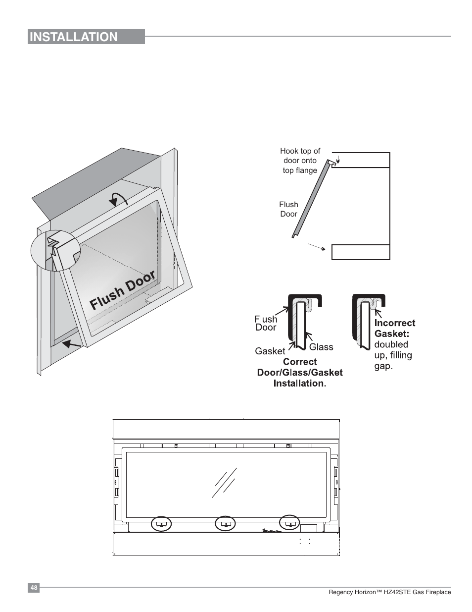 Installation, Glass door installation | Regency Horizon HZ42STE Medium Gas Fireplace User Manual | Page 48 / 60