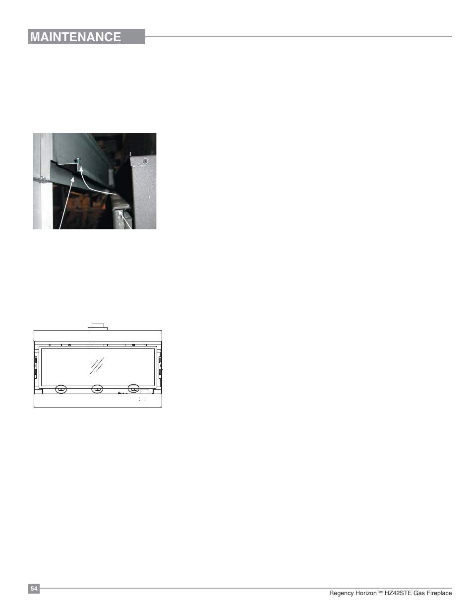Maintenance, Glass door removal | Regency Horizon HZ42STE Medium Gas Fireplace User Manual | Page 54 / 60