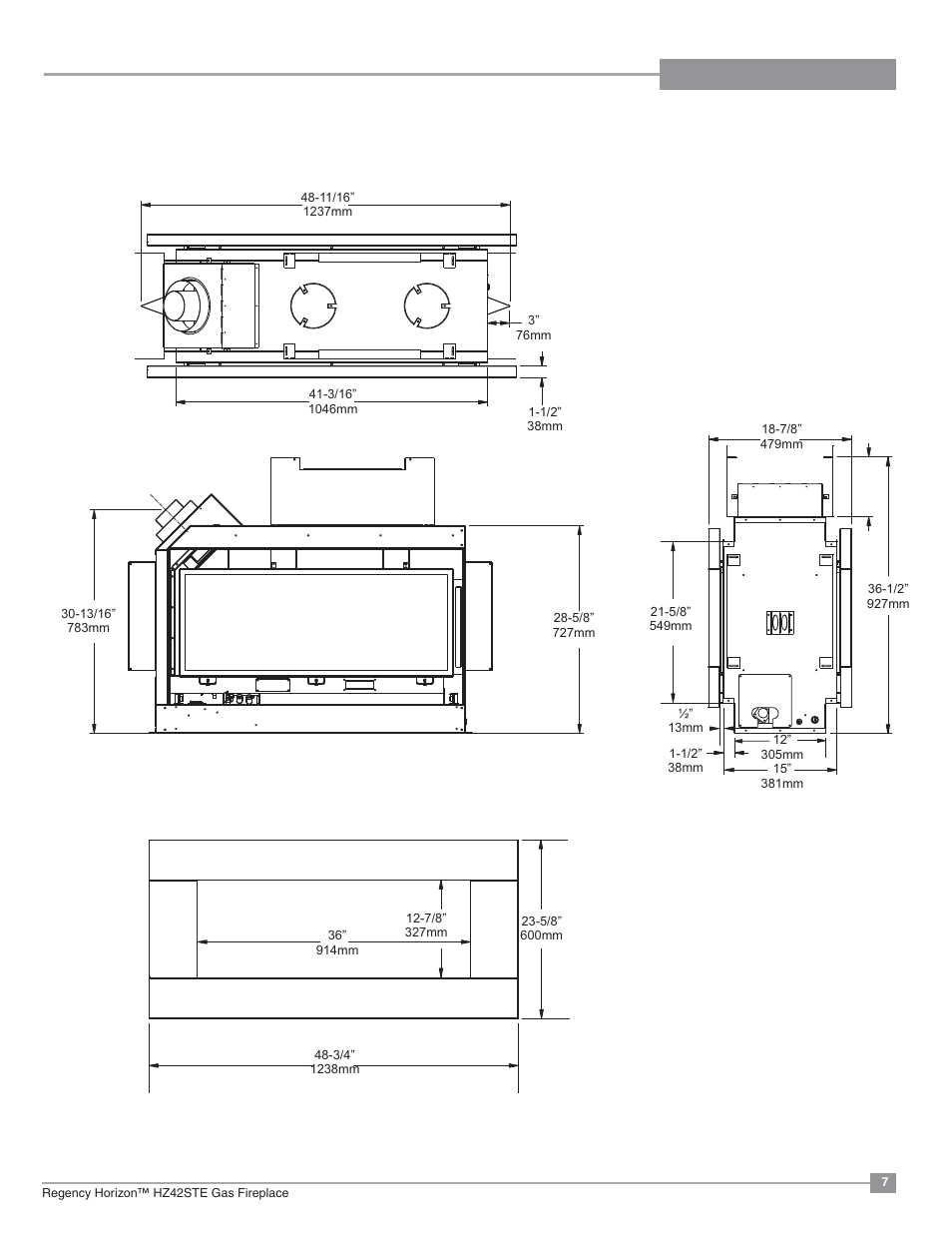 Dimensions, Unit dimensions | Regency Horizon HZ42STE Medium Gas Fireplace User Manual | Page 7 / 60