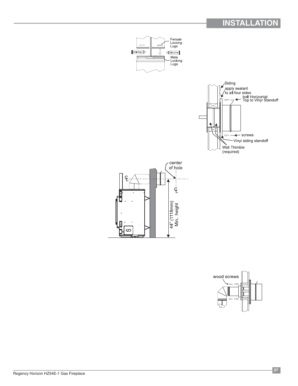 Installation, Unit installation with horizontal termination, Rigid vent systems) | Regency Horizon HZ54E Large Gas Fireplace User Manual | Page 27 / 68