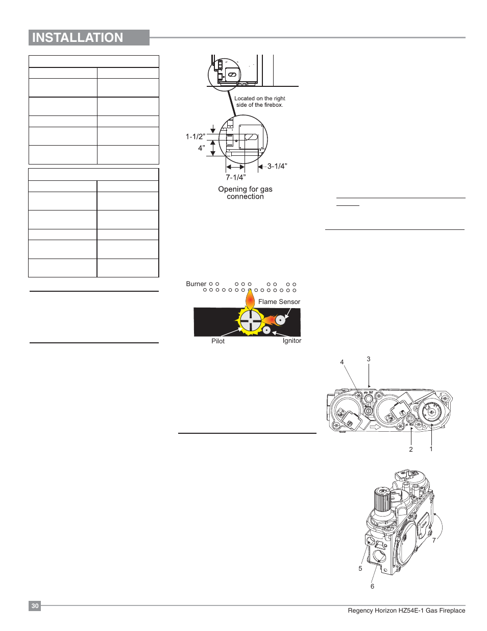 Installation, Gas pipe pressure testing, High elevation | Gas line installation, Pilot adjustment, 886 s.i.t. valve description | Regency Horizon HZ54E Large Gas Fireplace User Manual | Page 30 / 68