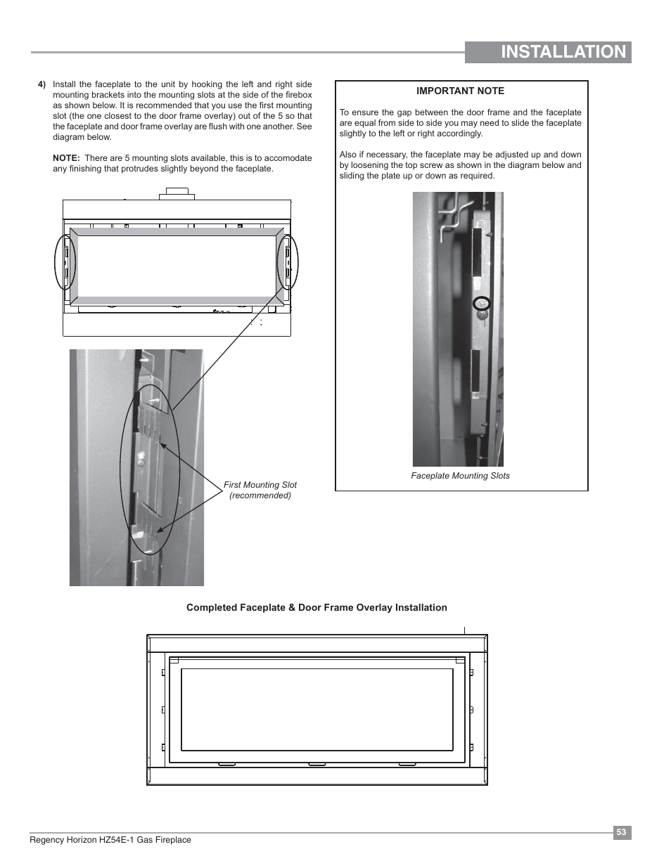 Installation | Regency Horizon HZ54E Large Gas Fireplace User Manual | Page 53 / 68