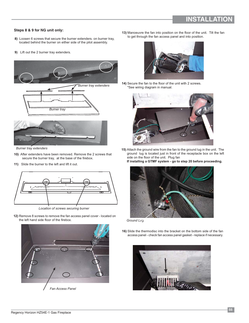 Installation | Regency Horizon HZ54E Large Gas Fireplace User Manual | Page 55 / 68