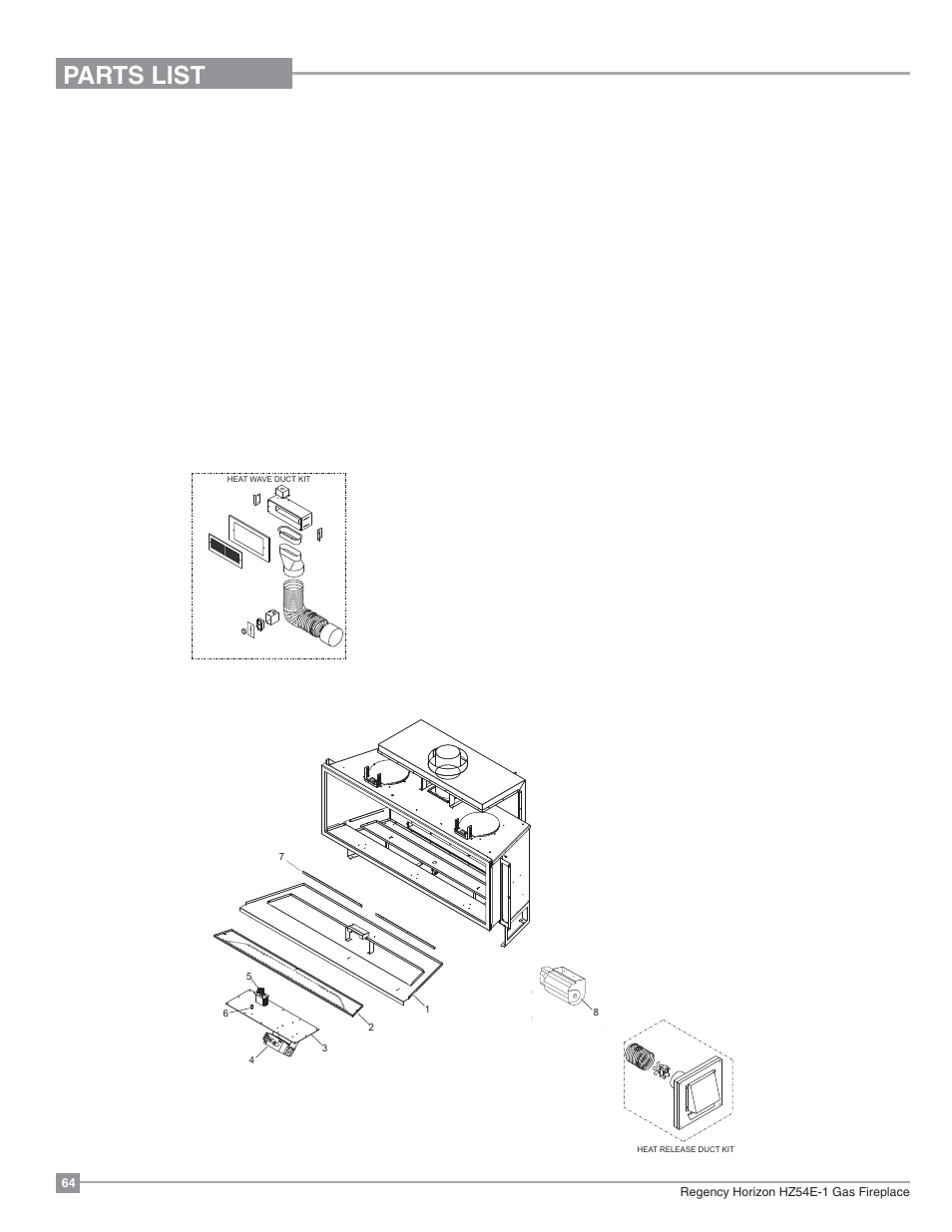 Parts list, Main assembly | Regency Horizon HZ54E Large Gas Fireplace User Manual | Page 64 / 68