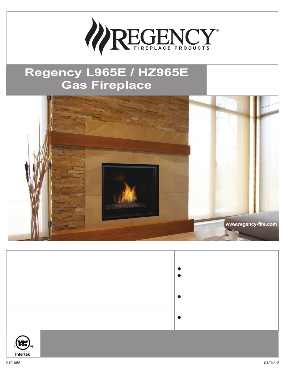 Regency Liberty L965E Large Gas Fireplace User Manual | 68 pages