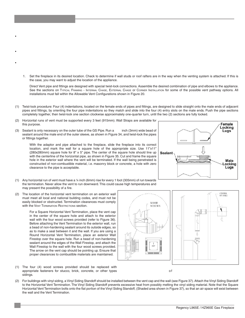 Installation, Warning | Regency Liberty L965E Large Gas Fireplace User Manual | Page 22 / 68