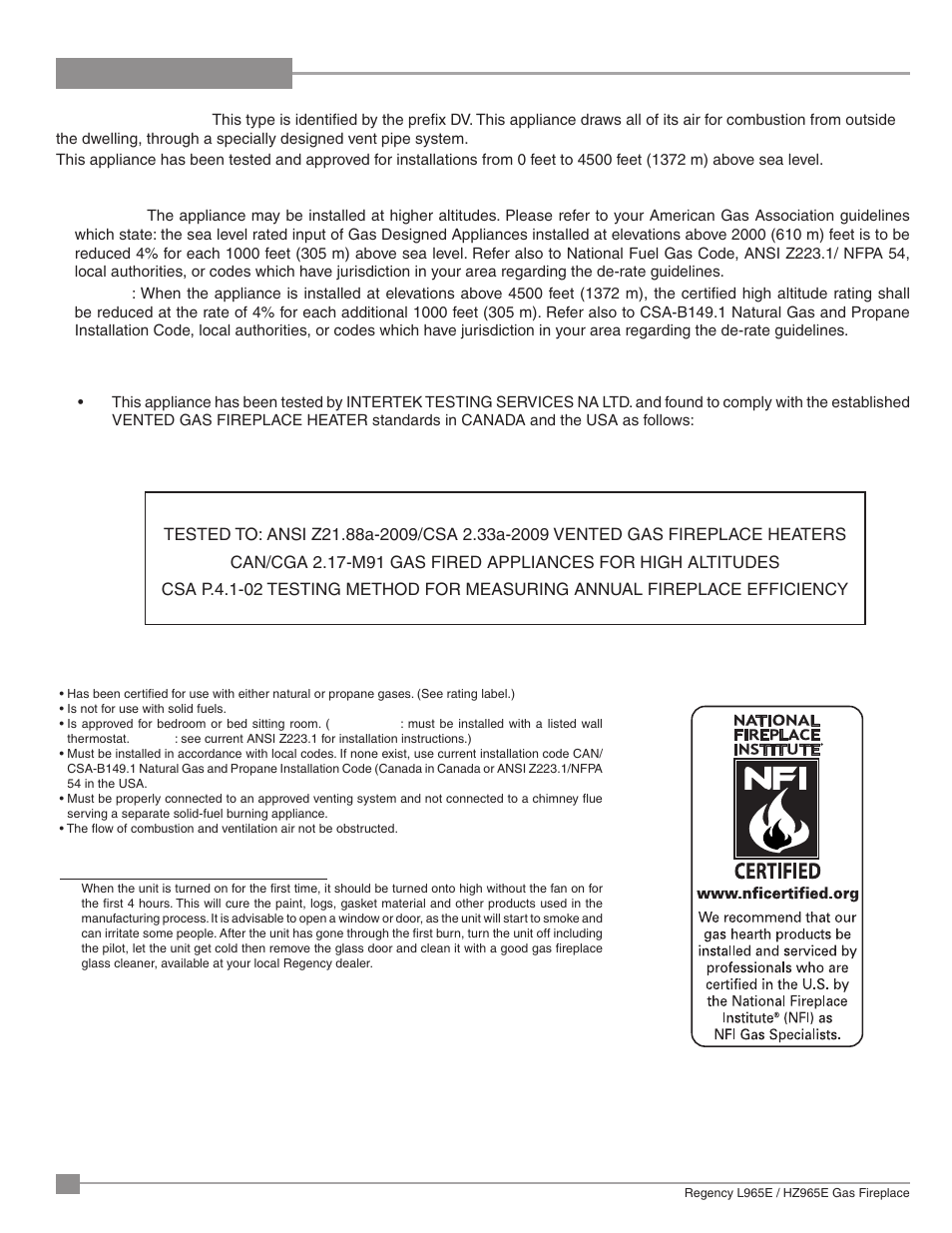 Requirements | Regency Liberty L965E Large Gas Fireplace User Manual | Page 4 / 68