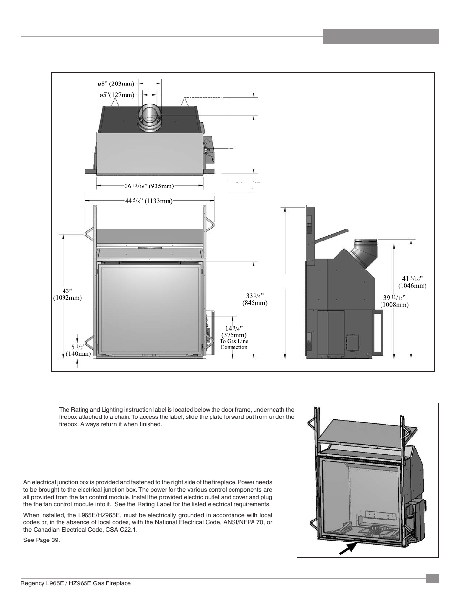 Dimensions | Regency Liberty L965E Large Gas Fireplace User Manual | Page 5 / 68