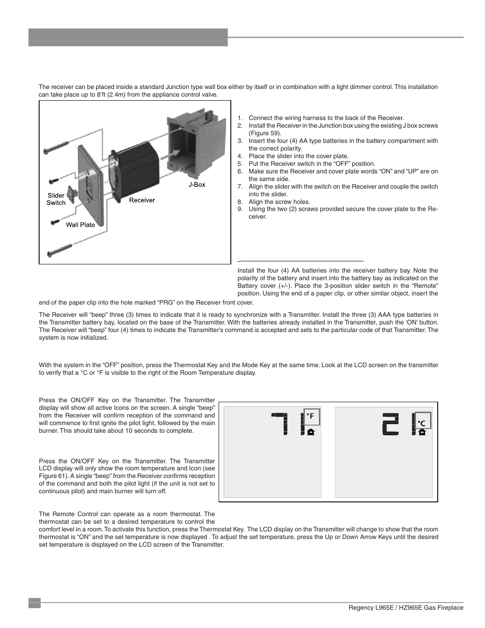 Operating instructions | Regency Liberty L965E Large Gas Fireplace User Manual | Page 54 / 68