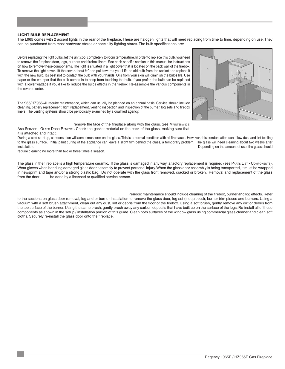 Maintenance | Regency Liberty L965E Large Gas Fireplace User Manual | Page 60 / 68