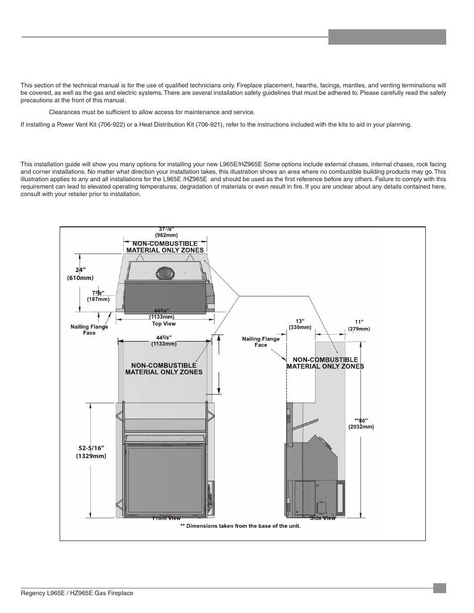 Installation, Planning your installation | Regency Liberty L965E Large Gas Fireplace User Manual | Page 7 / 68