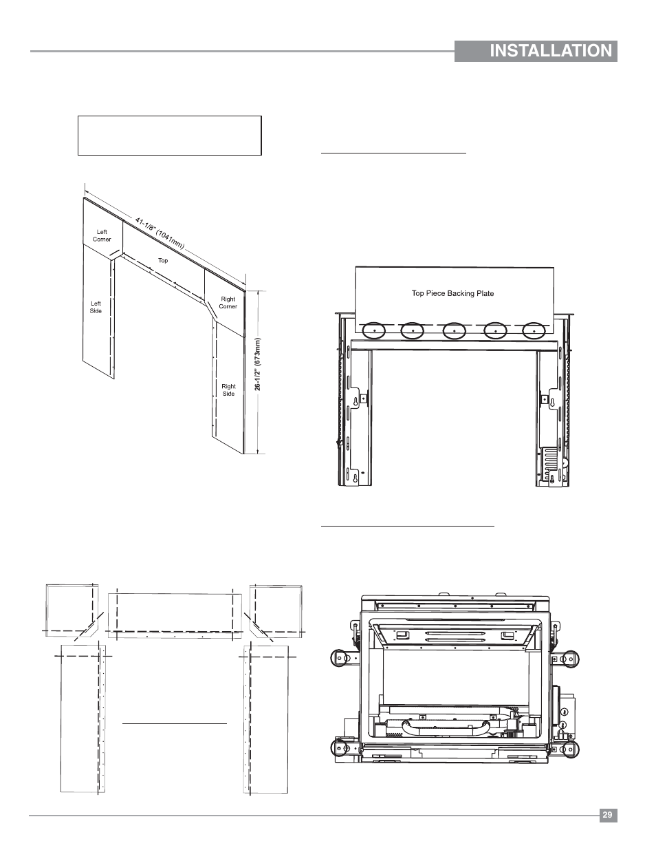 Installation, Optional backing plate | Regency Horizon HZI234E Small Gas Insert User Manual | Page 29 / 52