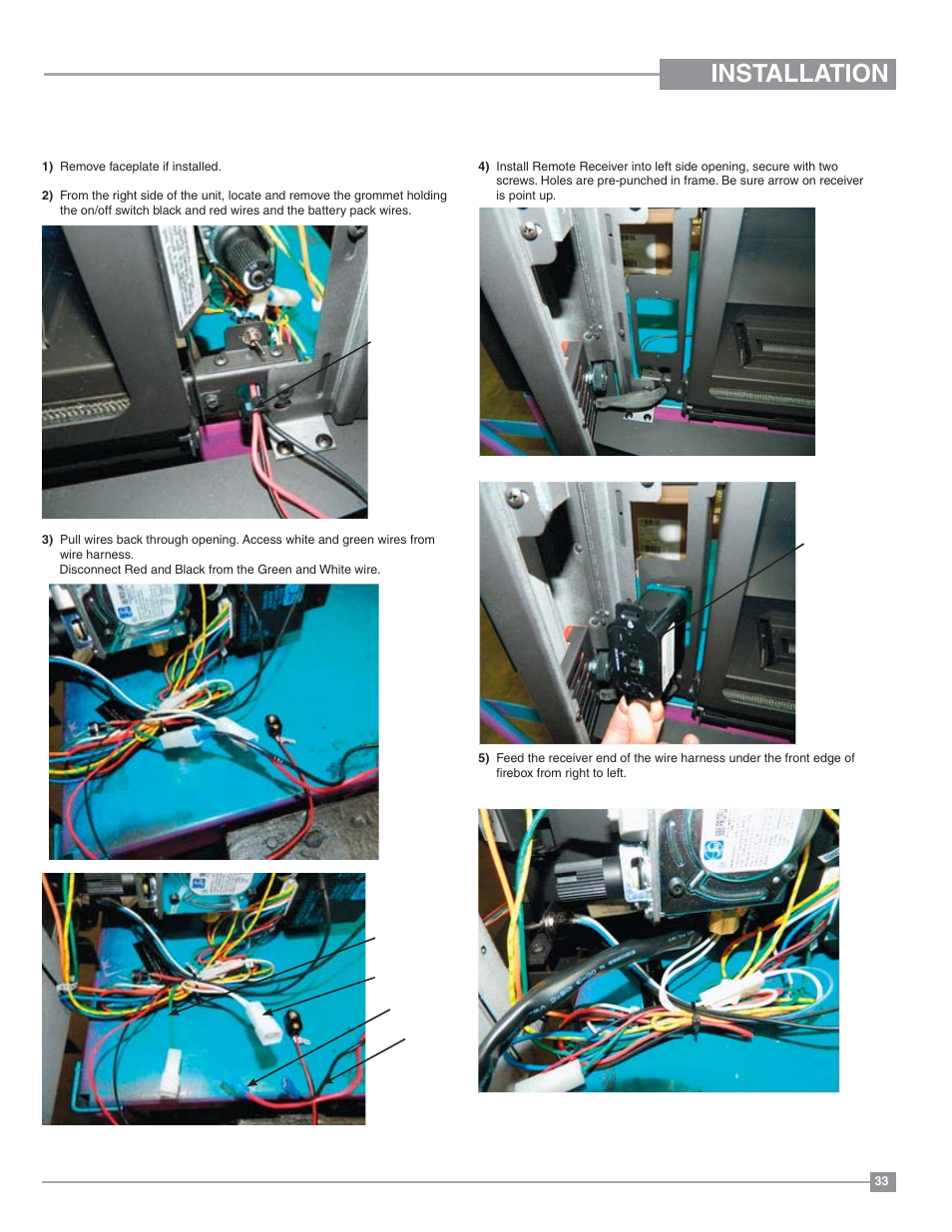 Installation, Proflame remote control receiver installation | Regency Horizon HZI234E Small Gas Insert User Manual | Page 33 / 52