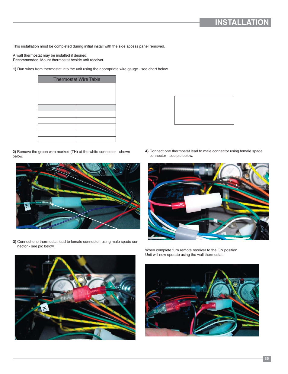 Installation, Optional wall thermostat installation | Regency Horizon HZI234E Small Gas Insert User Manual | Page 35 / 52