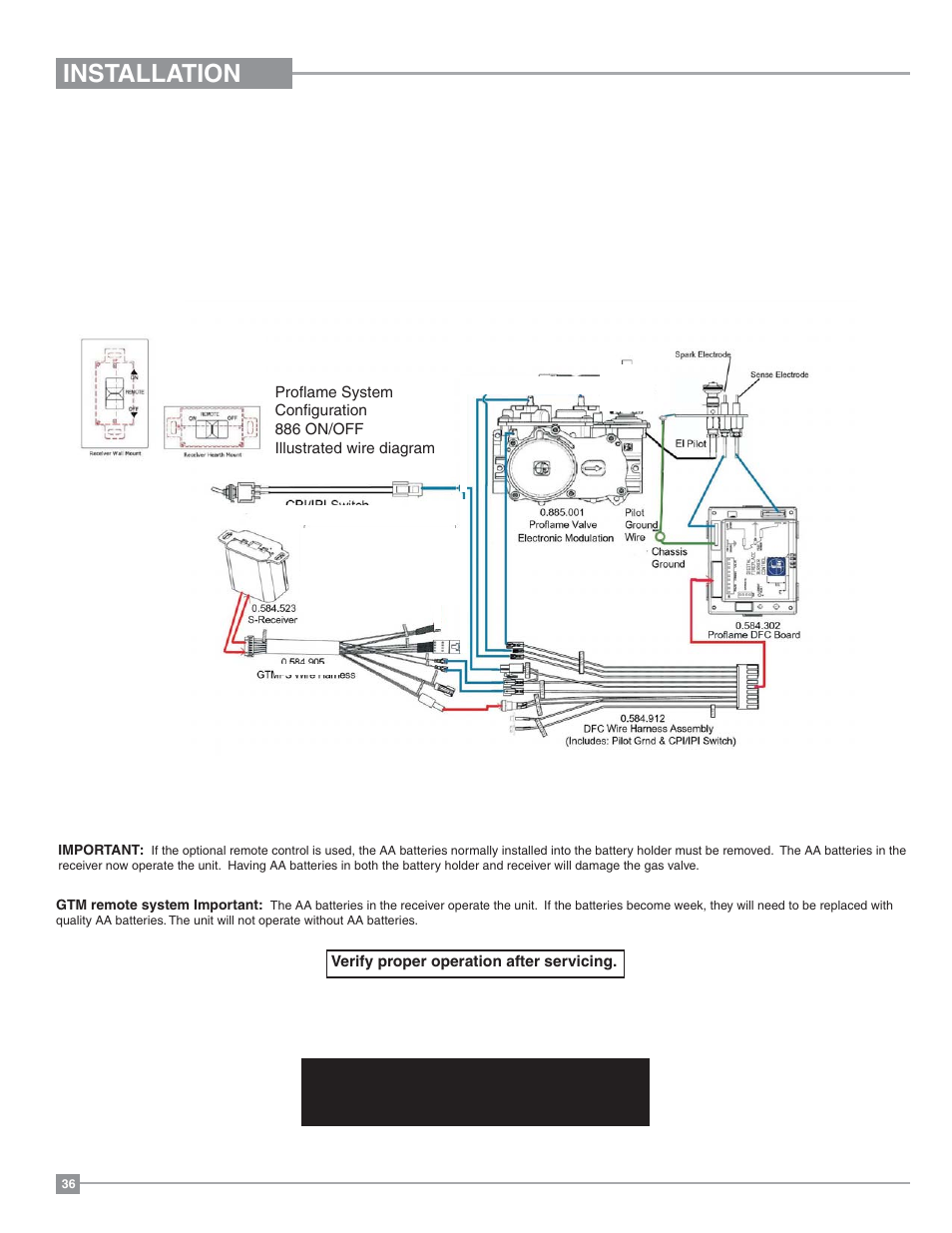 Installation, Wiring diagram, Proflame remote system gt/gtm | Regency Horizon HZI234E Small Gas Insert User Manual | Page 36 / 52