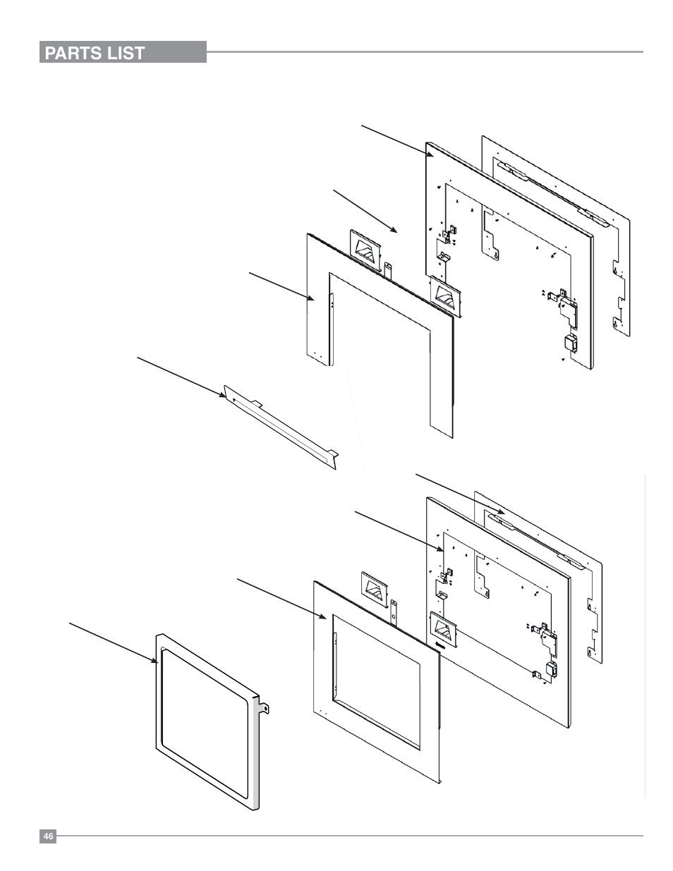 Parts list, 3 and 4 sided low profile faceplate assembly | Regency Horizon HZI234E Small Gas Insert User Manual | Page 46 / 52