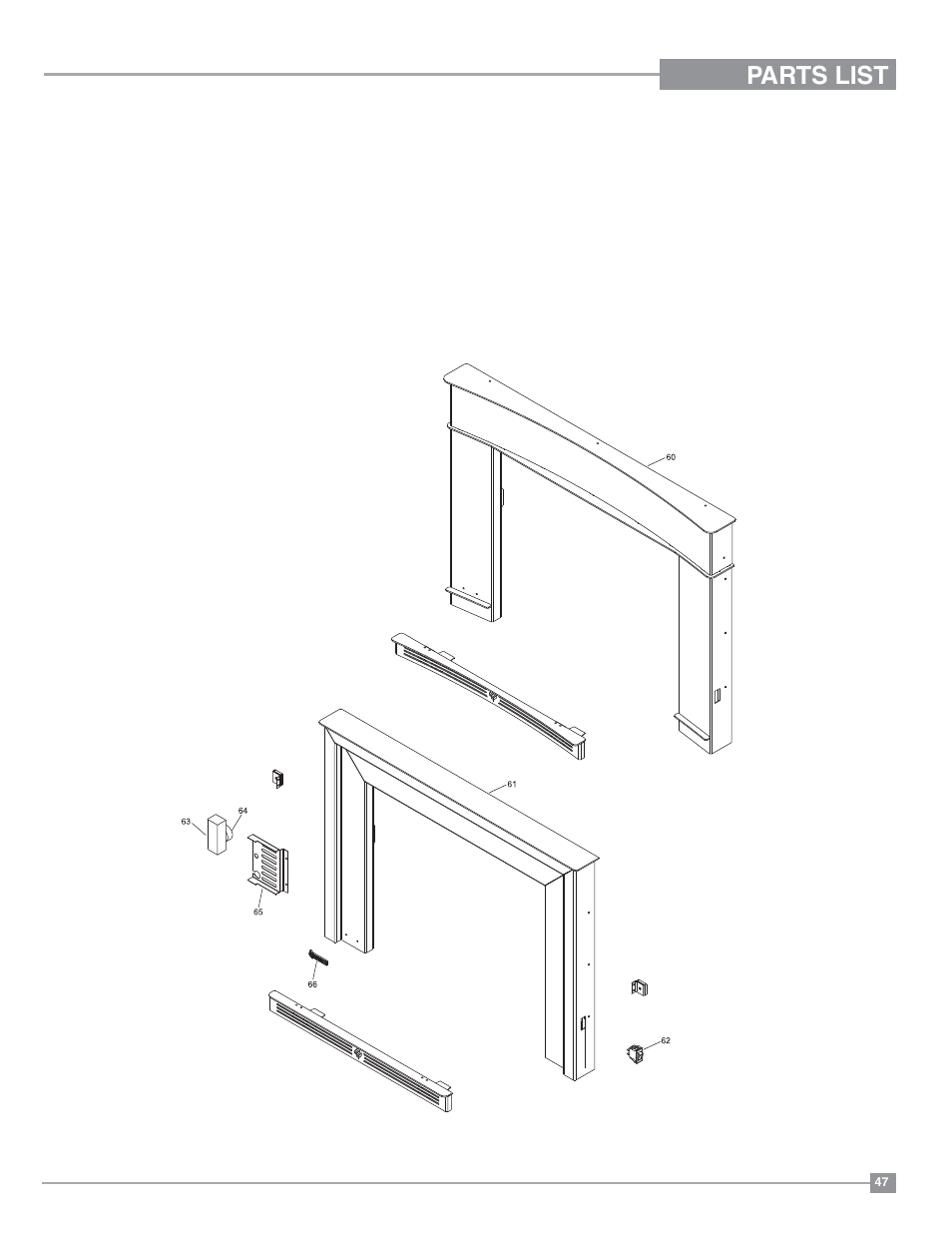 Parts list, Faceplate assembly | Regency Horizon HZI234E Small Gas Insert User Manual | Page 47 / 52