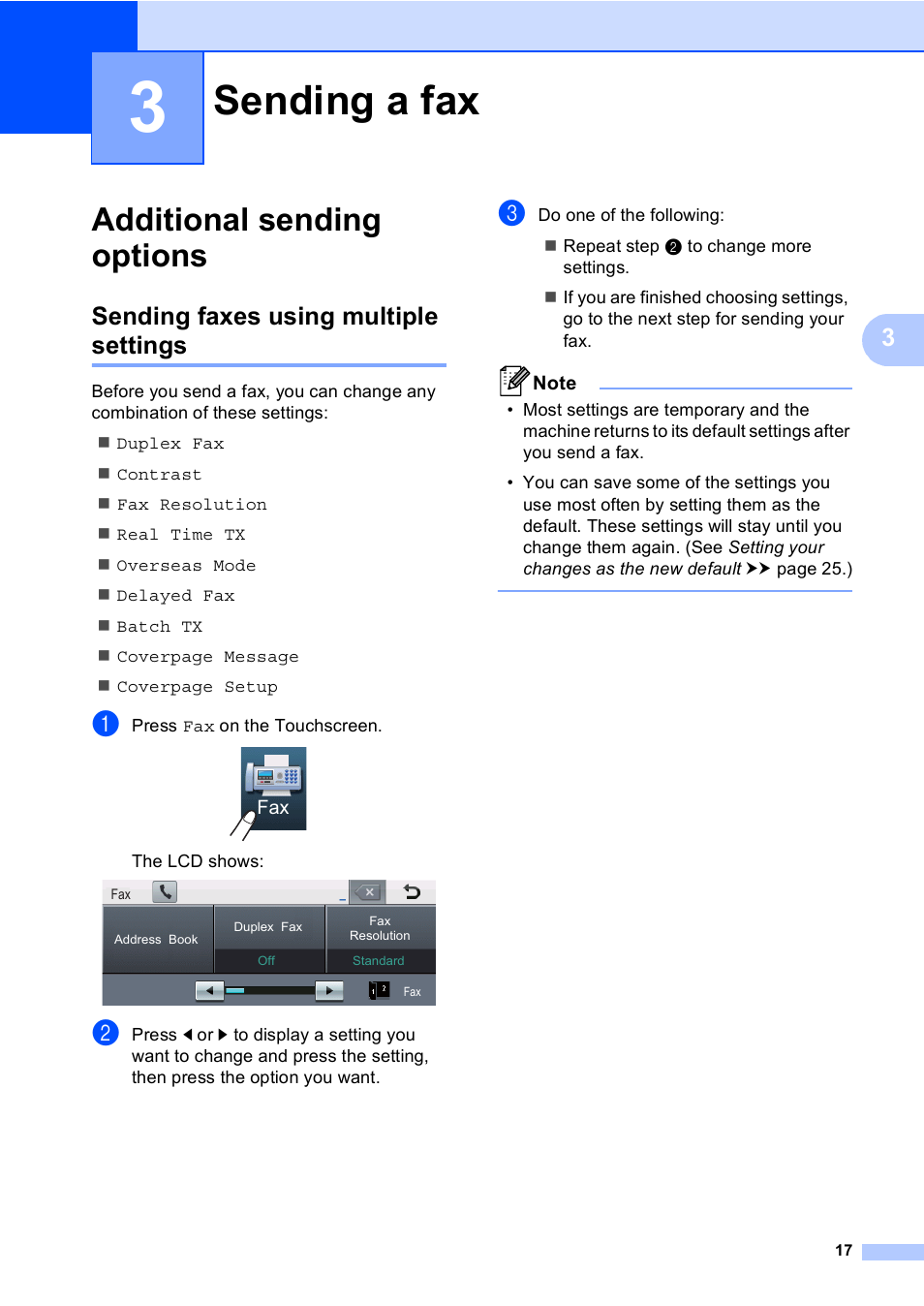 3 sending a fax, Additional sending options, Sending faxes using multiple settings | Sending a fax | Brother iPrint&Scan MFC-8950DW User Manual | Page 23 / 94