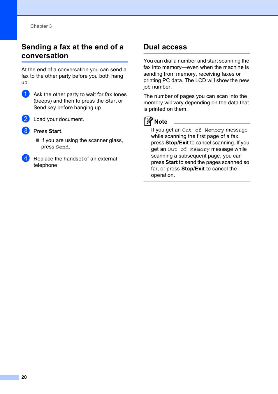Sending a fax at the end of a conversation, Dual access | Brother iPrint&Scan MFC-8950DW User Manual | Page 26 / 94