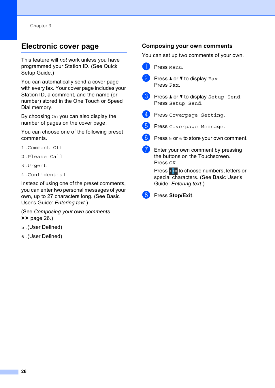 Composing your own comments, Electronic cover page | Brother iPrint&Scan MFC-8950DW User Manual | Page 32 / 94