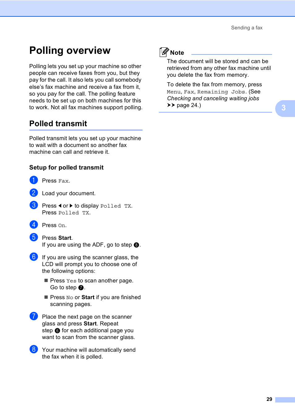 Polling overview, Polled transmit, Setup for polled transmit | Brother iPrint&Scan MFC-8950DW User Manual | Page 35 / 94