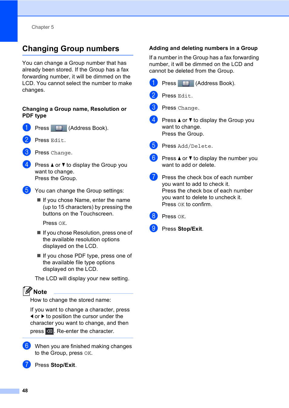 Changing group numbers | Brother iPrint&Scan MFC-8950DW User Manual | Page 54 / 94