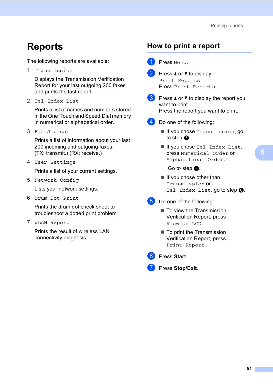 Reports, How to print a report | Brother iPrint&Scan MFC-8950DW User Manual | Page 57 / 94