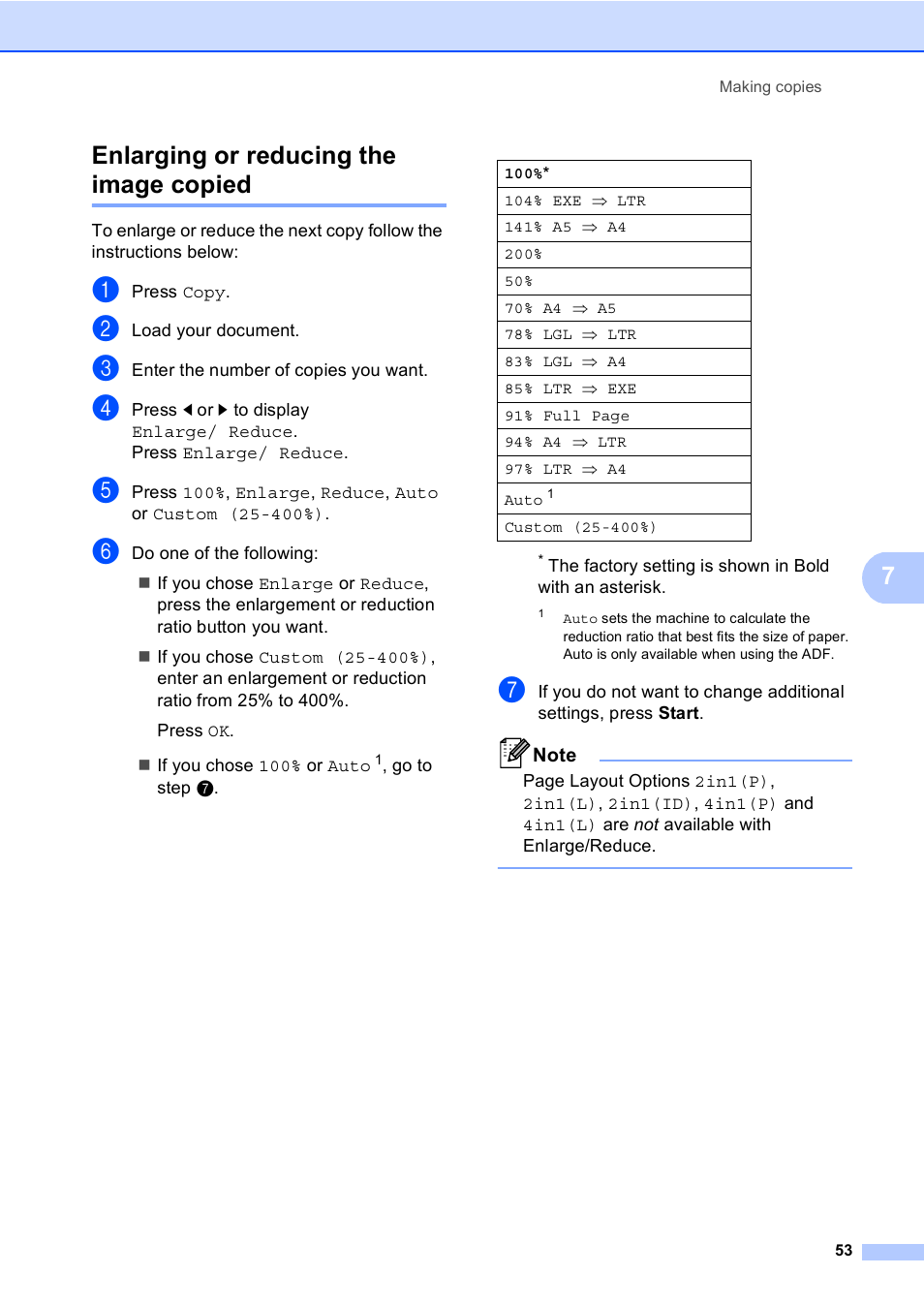 Enlarging or reducing the image copied, 7enlarging or reducing the image copied | Brother iPrint&Scan MFC-8950DW User Manual | Page 59 / 94