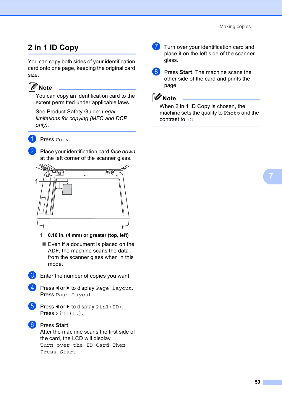 2 in 1 id copy, 72 in 1 id copy | Brother iPrint&Scan MFC-8950DW User Manual | Page 65 / 94