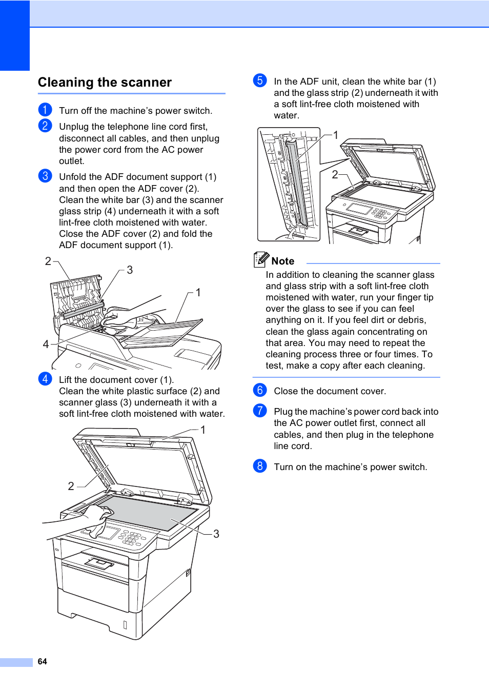 Cleaning the scanner | Brother iPrint&Scan MFC-8950DW User Manual | Page 70 / 94