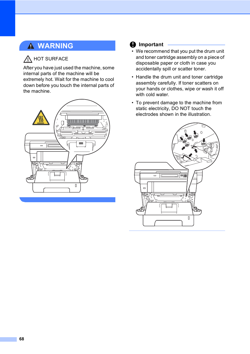 Warning, Important | Brother iPrint&Scan MFC-8950DW User Manual | Page 74 / 94