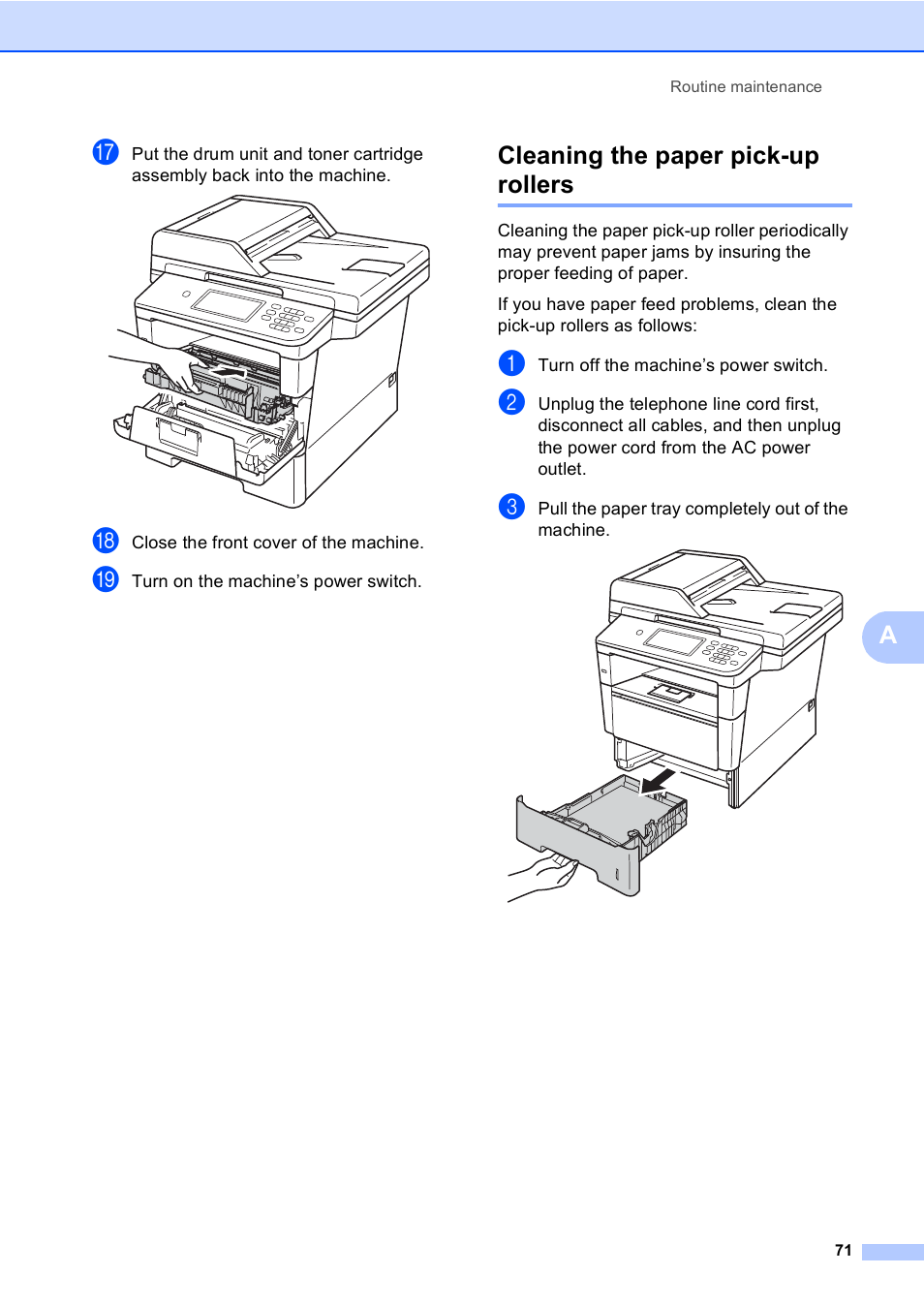 Cleaning the paper pick-up rollers | Brother iPrint&Scan MFC-8950DW User Manual | Page 77 / 94
