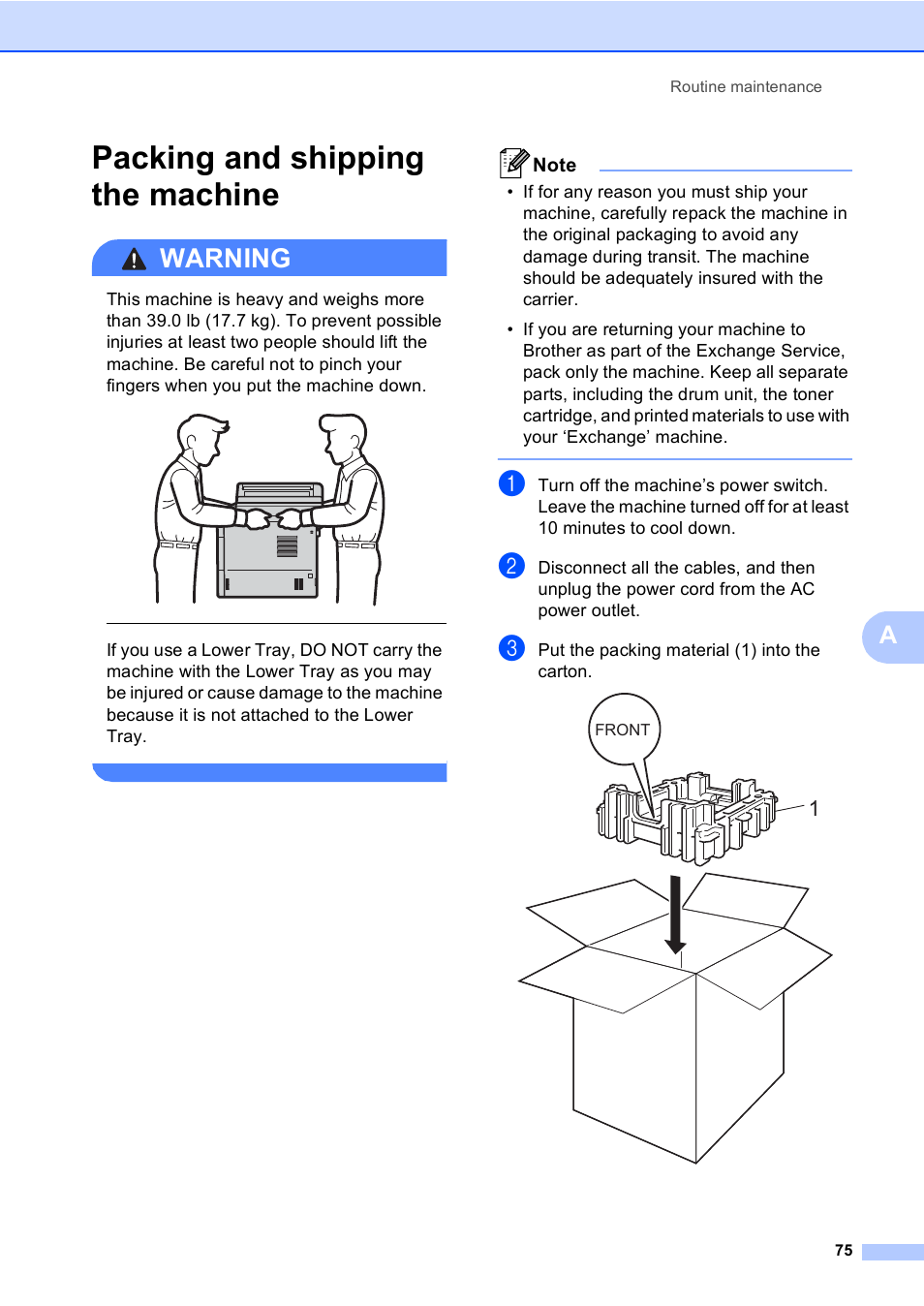 Packing and shipping the machine, Warning | Brother iPrint&Scan MFC-8950DW User Manual | Page 81 / 94