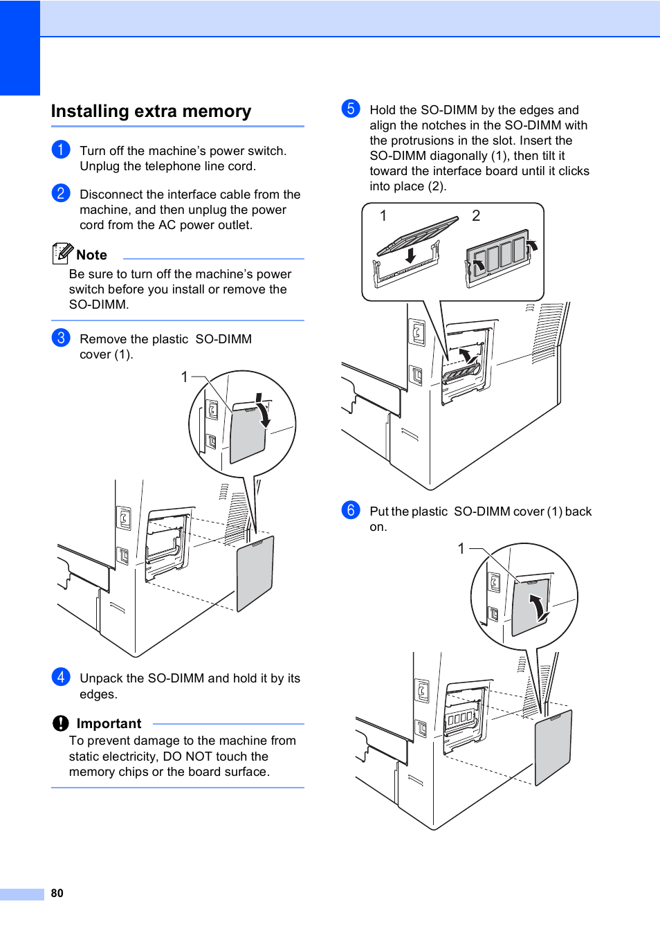 Installing extra memory | Brother iPrint&Scan MFC-8950DW User Manual | Page 86 / 94