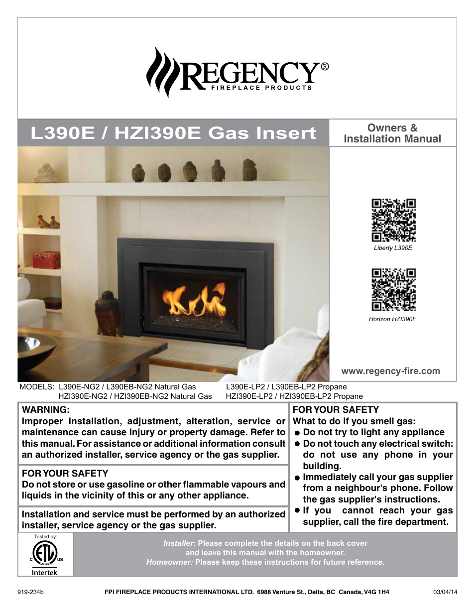 Regency Liberty L390EB Medium Gas Insert User Manual | 60 pages