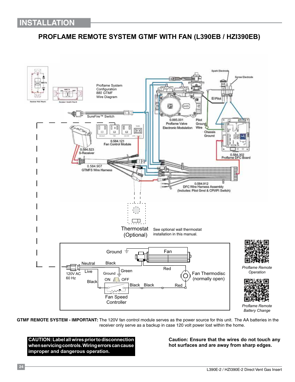 Installation, Thermostat (optional) | Regency Liberty L390EB Medium Gas Insert User Manual | Page 24 / 60