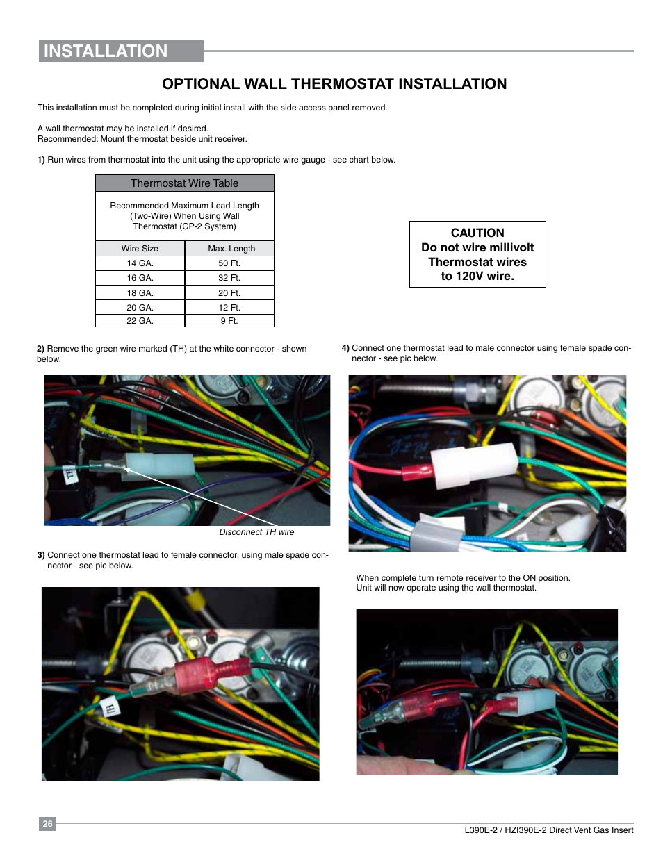 Installation, Optional wall thermostat installation | Regency Liberty L390EB Medium Gas Insert User Manual | Page 26 / 60