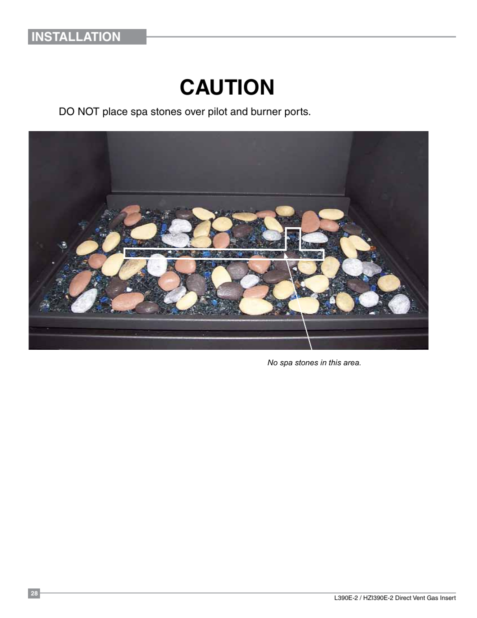 Caution, Hzi390e addendum, Installation | Regency Liberty L390EB Medium Gas Insert User Manual | Page 28 / 60