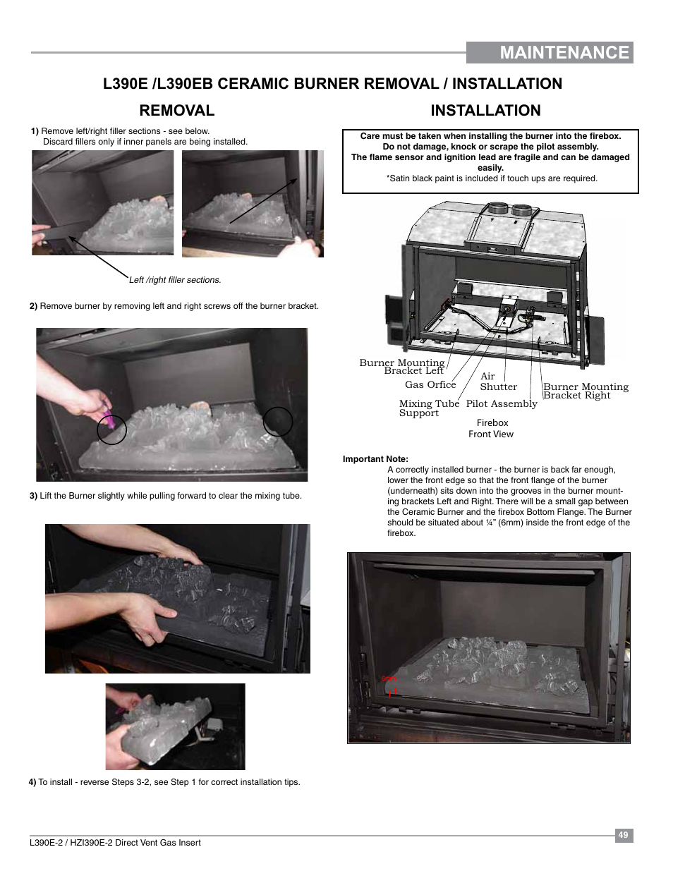 Maintenance, Installation removal | Regency Liberty L390EB Medium Gas Insert User Manual | Page 49 / 60